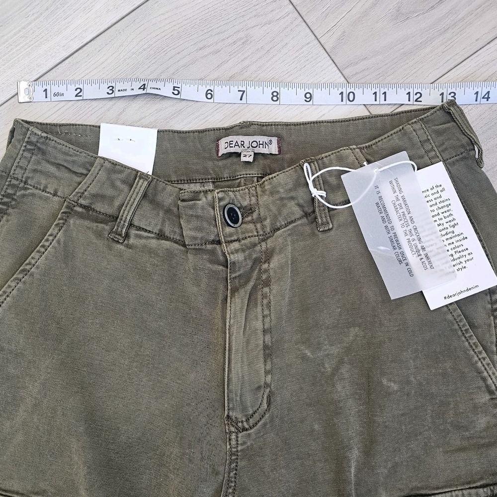 Dear John Denim Cargo Palm Green Olive Pants Joggers Womenes Size 27 NWT - Picture 10 of 11